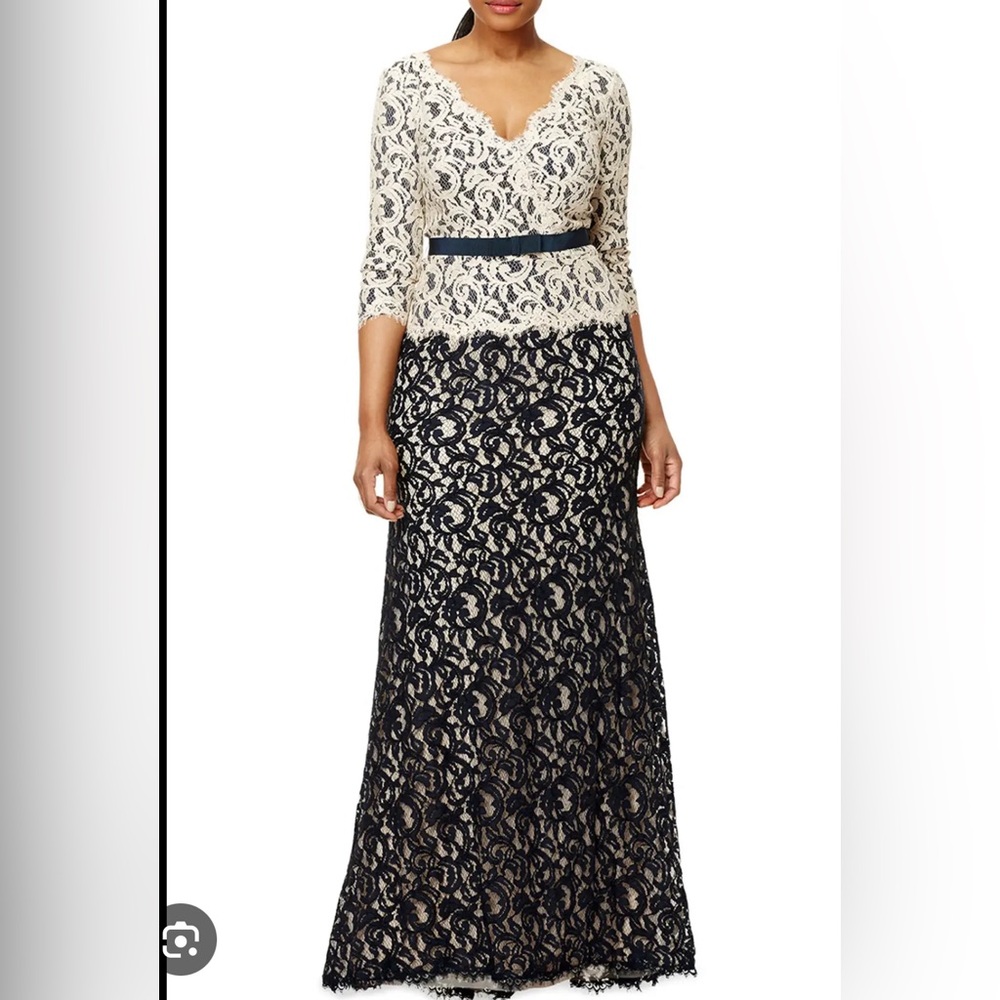 Tadashi Shoji Belted Lace Gown